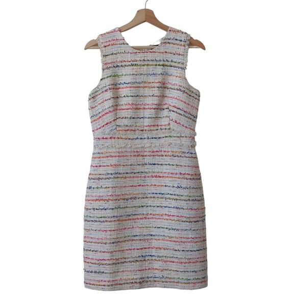 J. Crew Size 4 Dress Multi Color White Tweed Textured Sheath Pencil Sleeveless - Picture 1 of 11